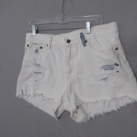 Polo by Ralph Lauren Jean Shorts Plus 30 White Distressed Patchwork Cut Off‎ - Picture 1 of 15